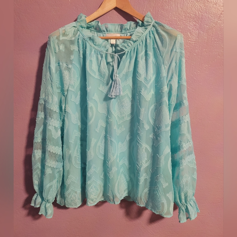 Belle by Kim Gravel Cabana blue blouse sz XL NWOT
